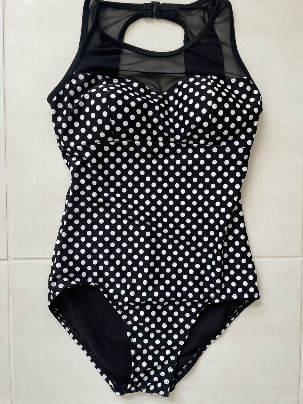 Catalina Swim One Piece Swimsuit Mesh Polka Dot Beach Summer Pool